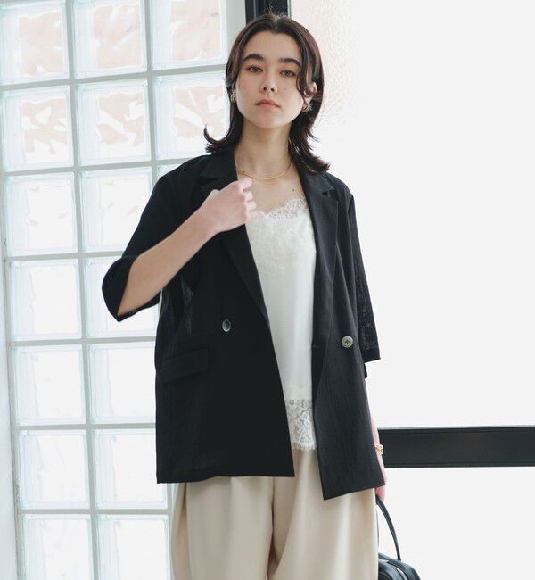 UNITED ARROWS green label relaxing「【結論シリーズ】シアーエアミドルスリーブジャケット マシンウォッシャブル 接触冷感 通気性」|テーラードジャケット|