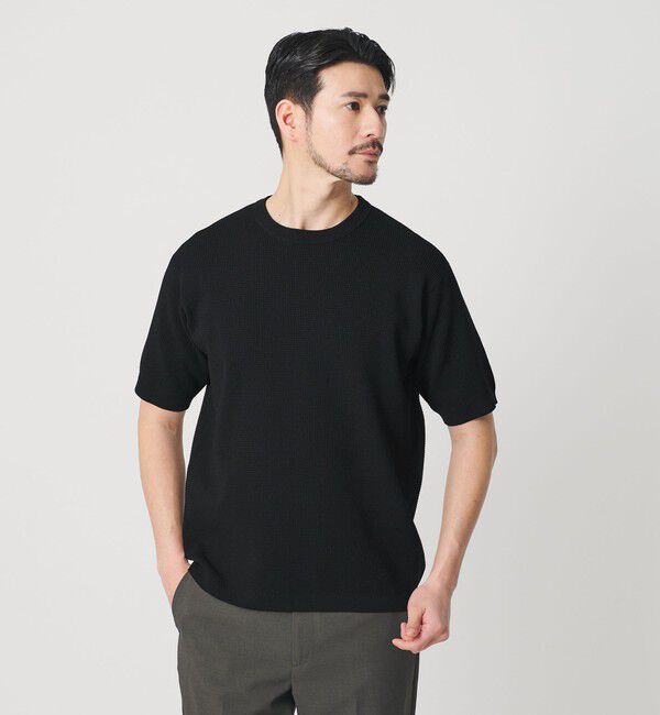 BEAUTY&YOUTH UNITED ARROWS「【WEB限定 WARDROBE SMART】マシーンウォッシュ  ピケニット Tシャツ【抗菌防臭】」|Tシャツ・カットソー|BLACK