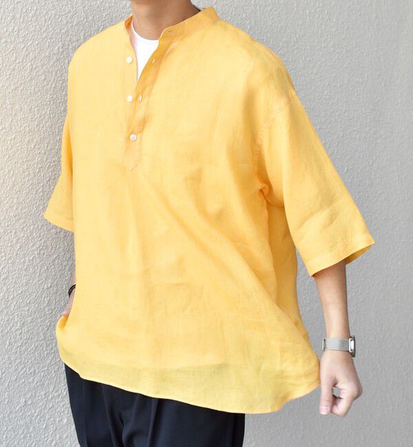 SHIPS any「SHIPS any: ピュアリネン バンド スキッパー ハーフスリーブ プルオーバー シャツ 25SS◇」|シャツ・ブラウス|オレンジ