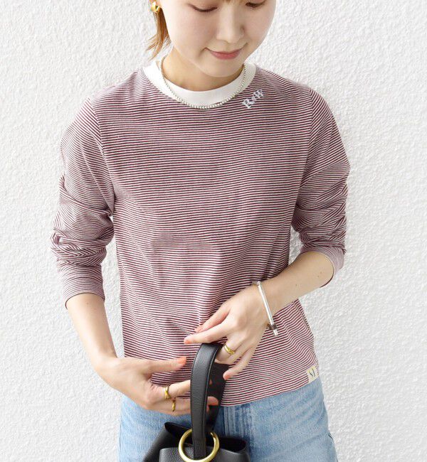 SHIPS for women「【WEB限定】〈洗濯機可能〉刺繍 デザイン ボーダー リンガー TEE」|Tシャツ・カットソー|