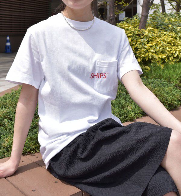 SHIPS「【WEB限定】SHIPS: SHIPSロゴ プリント ポケット Tシャツ」|Tシャツ・カットソー|レッド