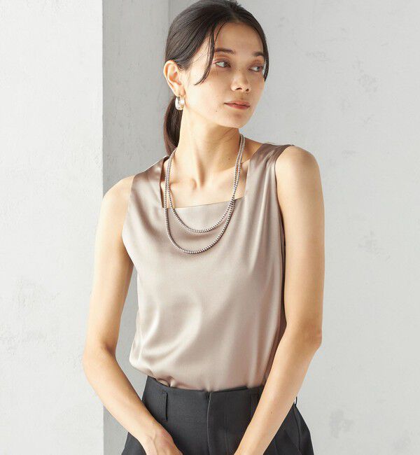 SHIPS for women「〈手洗い可能〉2WAY サテン &times; カットソー スクエア タンクトップ」|タンクトップ|