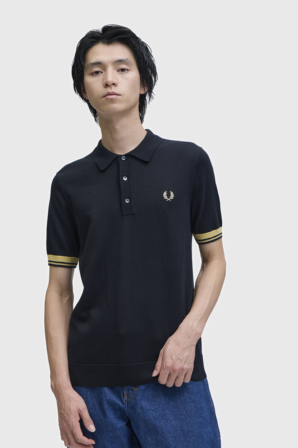 FRED PERRY 「Contrast Cuff Knitted Shirt／コントラストカフスニットポロシャツ」|ポロシャツ|
