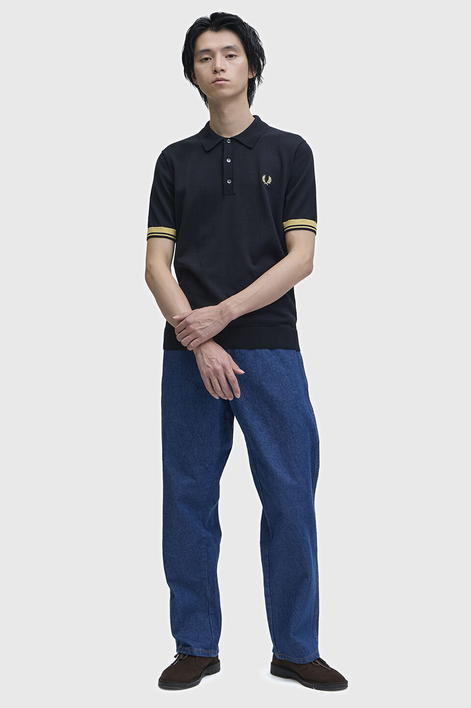 FRED PERRY 「Contrast Cuff Knitted Shirt／コントラストカフスニットポロシャツ」|ポロシャツ|
