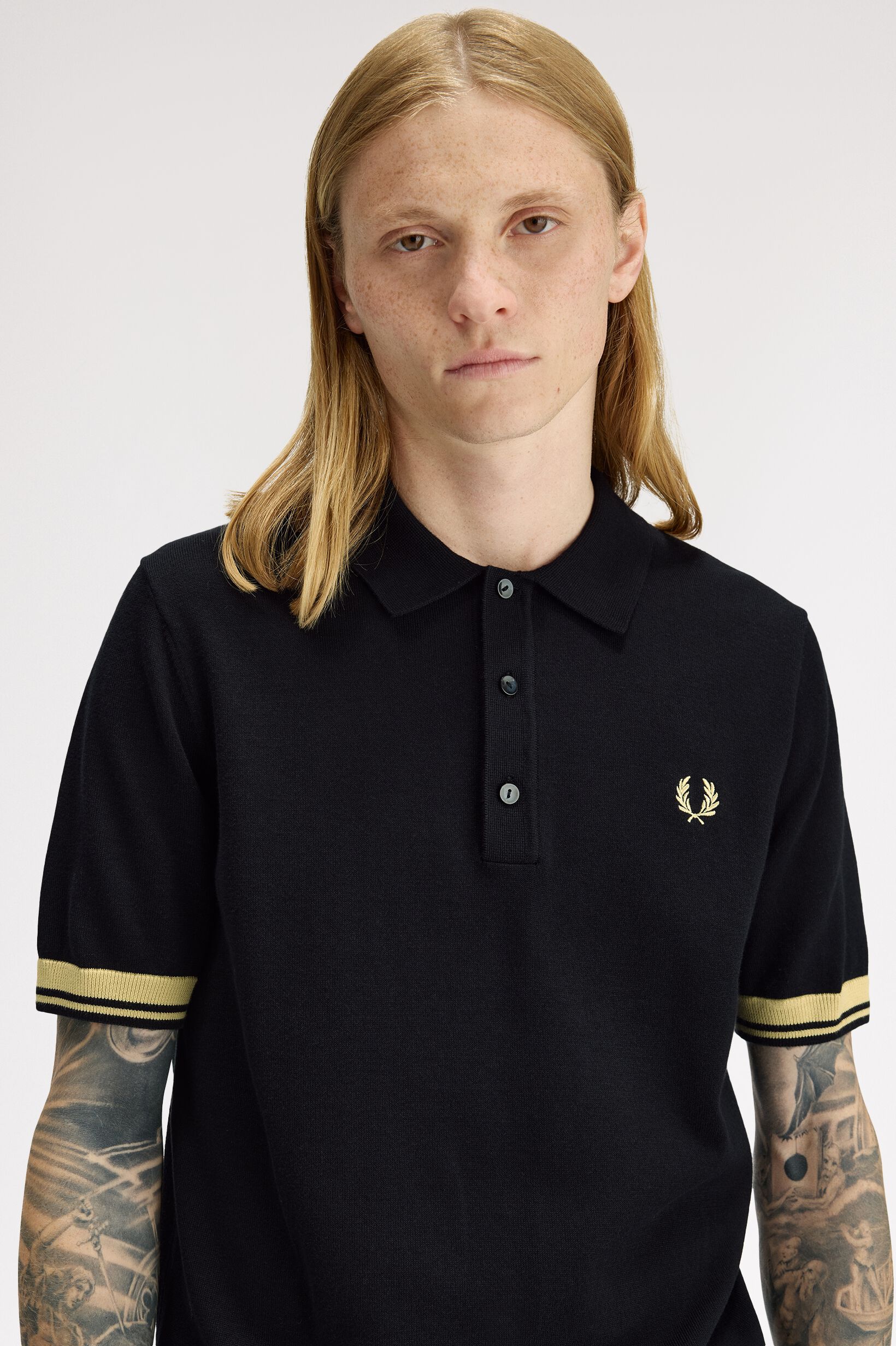 FRED PERRY 「Contrast Cuff Knitted Shirt／コントラストカフスニットポロシャツ」|ポロシャツ|