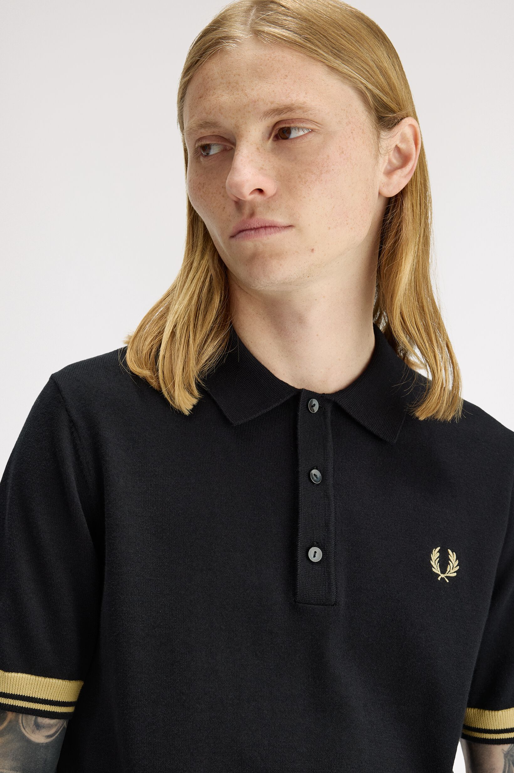 FRED PERRY 「Contrast Cuff Knitted Shirt／コントラストカフスニットポロシャツ」|ポロシャツ|