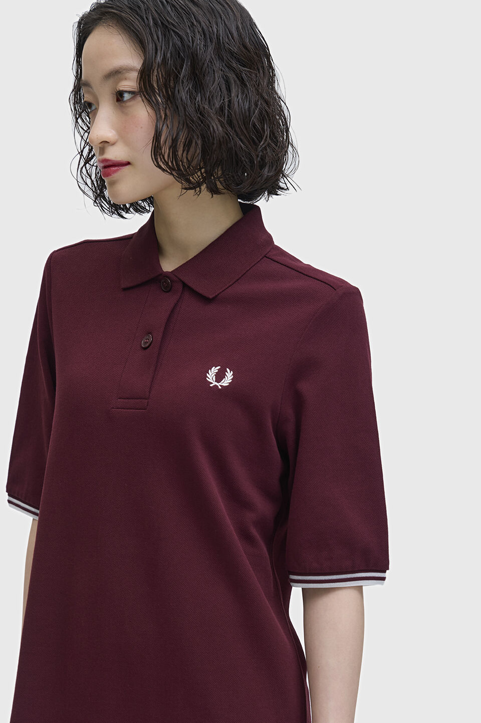 FRED PERRY 「Sheer Tipped Polo Dress／シアーティップラインポロシャツワンピース」|ワンピース|OX BLOOD