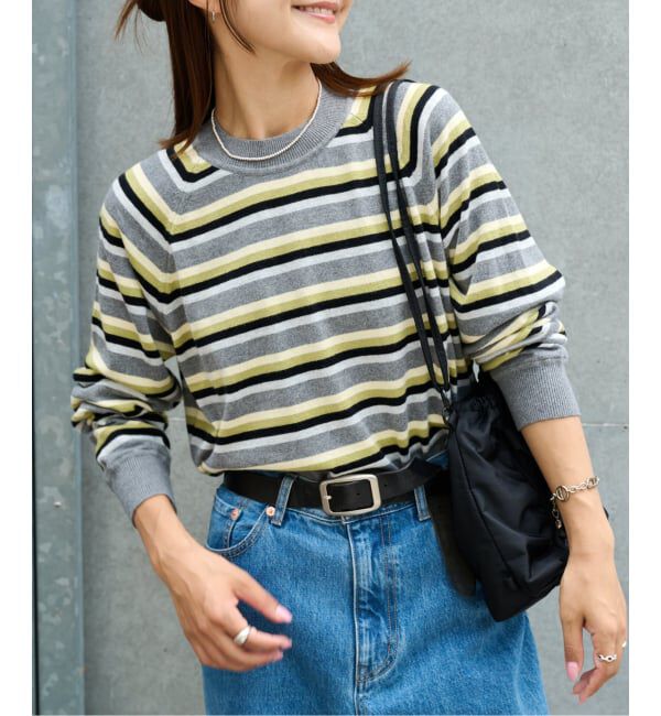 OUTDOOR PRODUCTS Usual Things「≪予約≫コットンカシミヤMIXマルチボーダーニット」|ニット・セーター|グレー