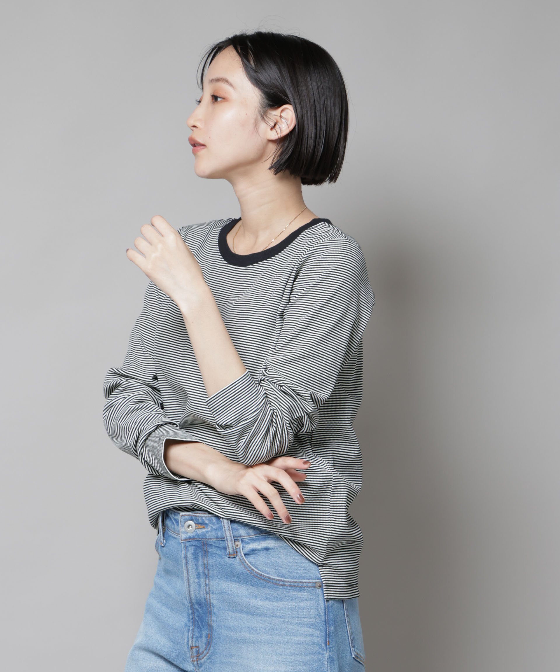 NANO universe「ミジンボーダーロングスリーブTシャツ」|Tシャツ・カットソー|