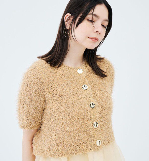 NOLLEY'S sophi「裾フリルキャミ付きファンシーヤーン5分袖カーディガン」|ニット・セーター|