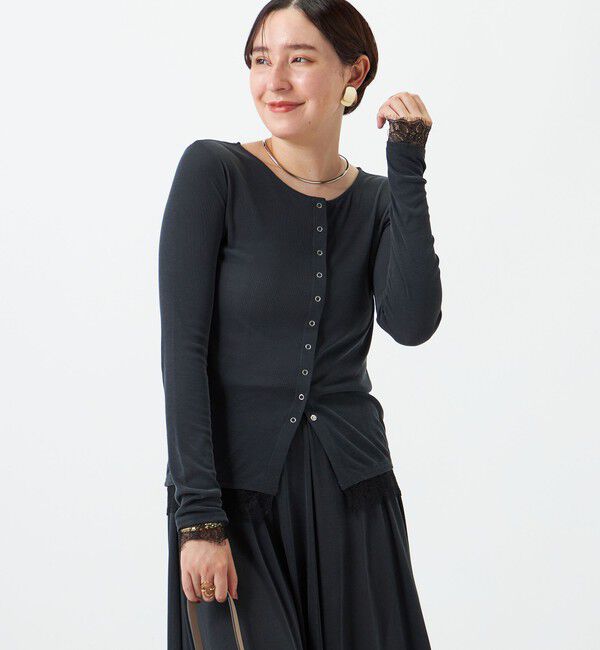 NOLLEY'S sophi「【BECシリーズ】《セットアップ対応》ウォッシャブルフィブリルテレコレース付きカーデ」|カーディガン|