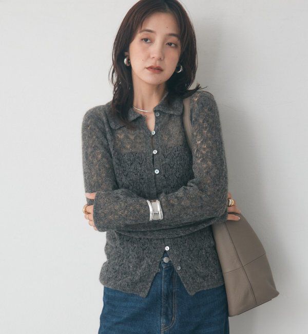  「メッシュパターンポロニット」|カーディガン|