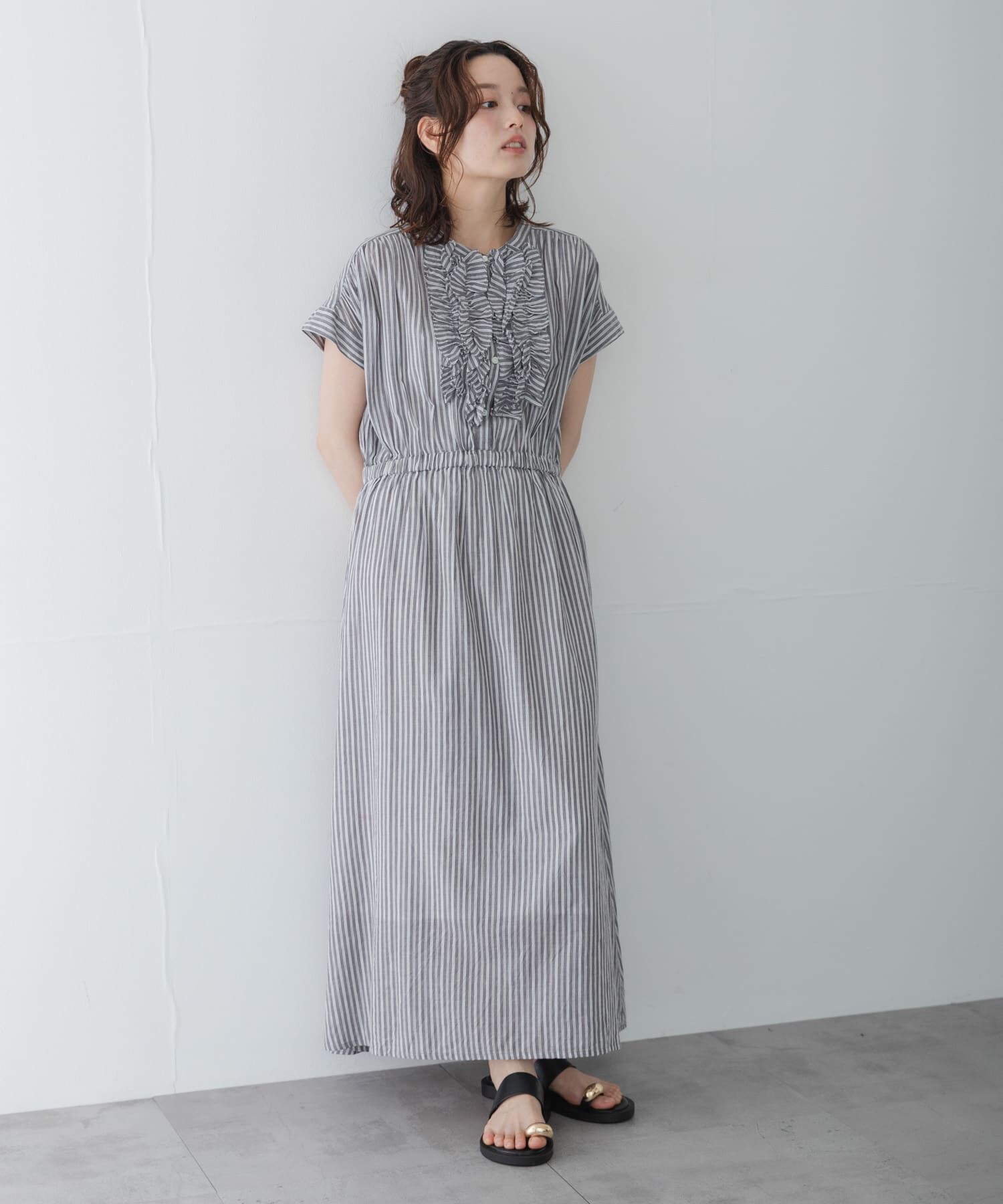 Sonny Label 「ドビーストライプフリルシャツワンピース」|ワンピース|グレー