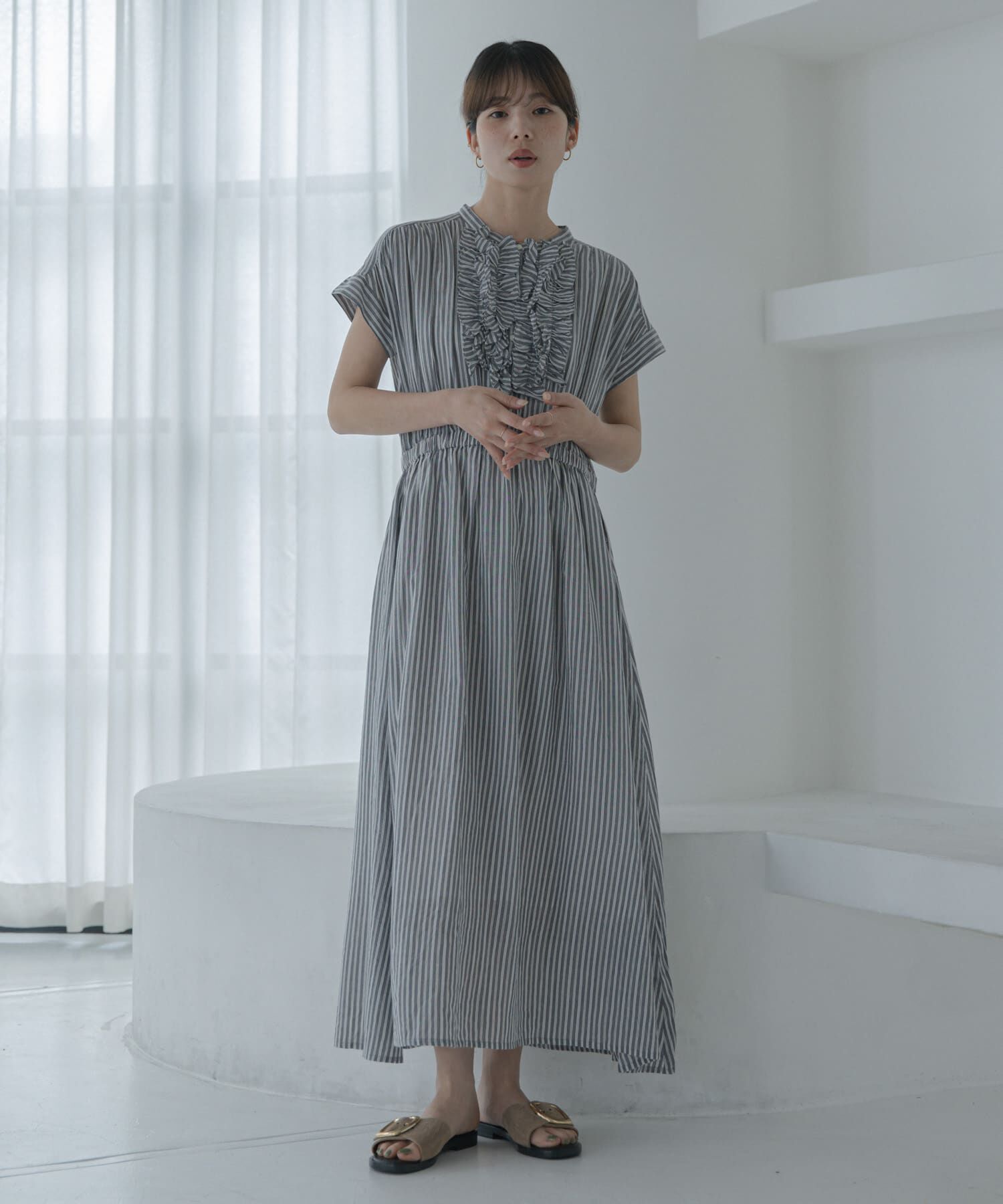 Sonny Label 「ドビーストライプフリルシャツワンピース」|ワンピース|
