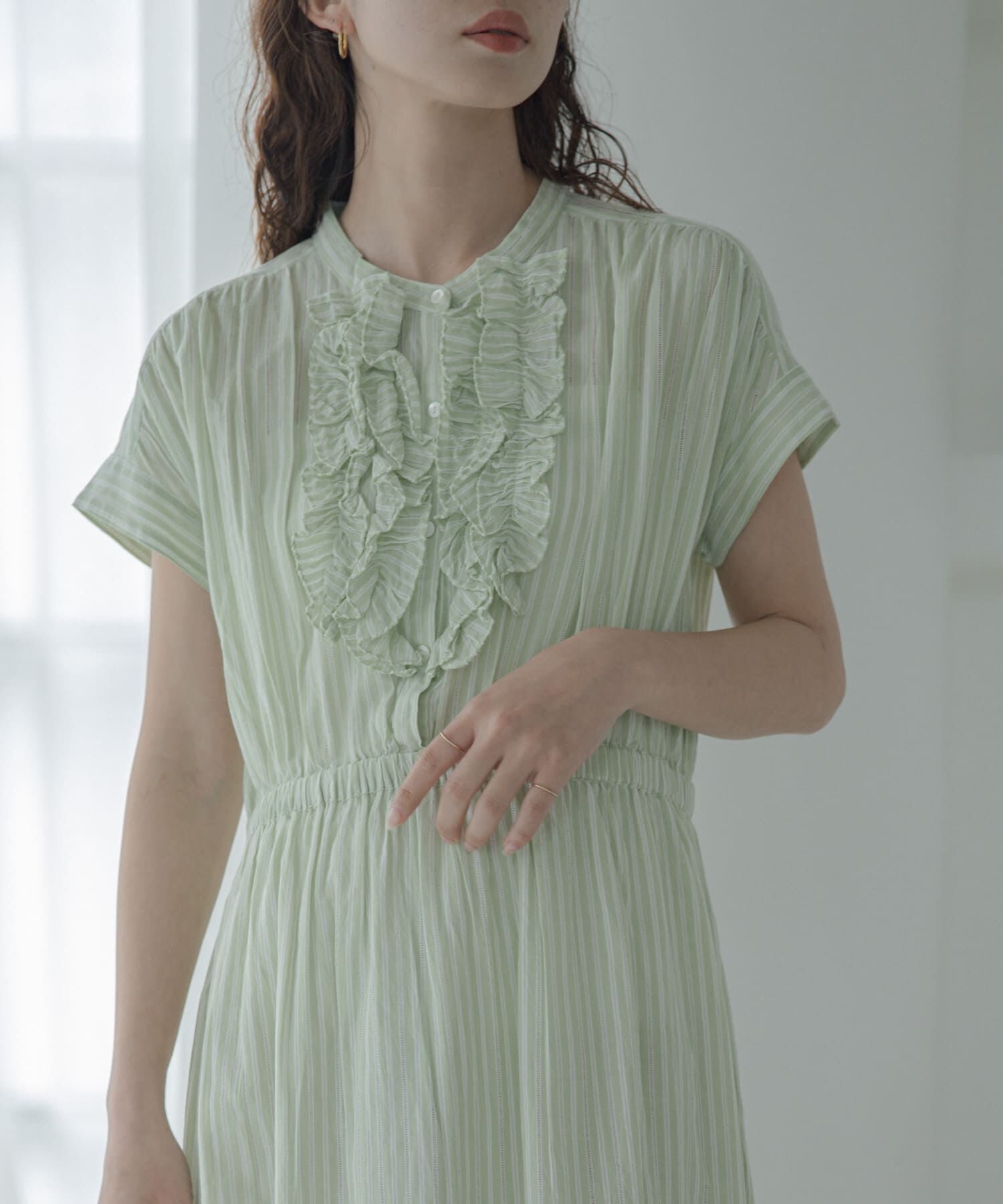 Sonny Label 「ドビーストライプフリルシャツワンピース」|ワンピース|