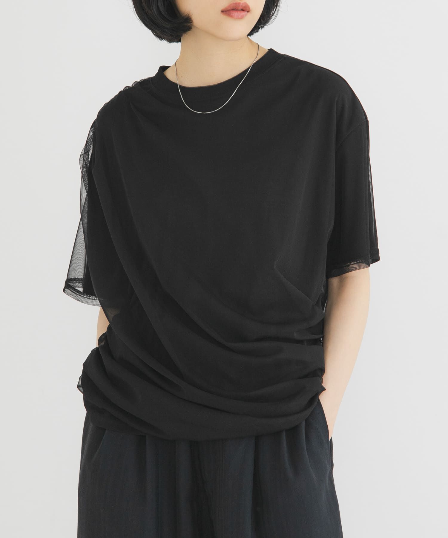  「シアーレイヤードTEE」|Tシャツ・カットソー|ブラック