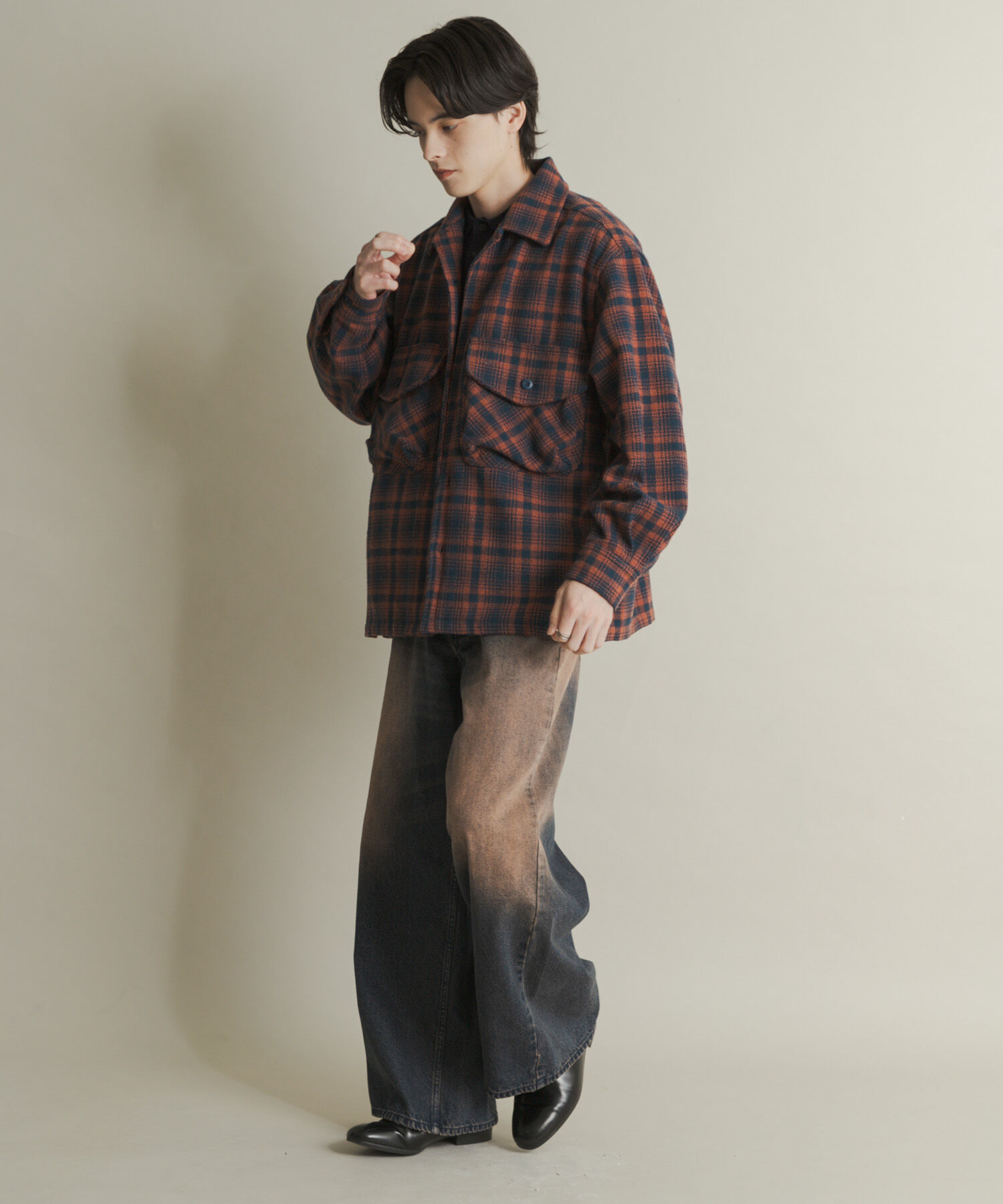 SENSE OF PLACE by URBAN RESEARCH「ヘビーネルチェックシャツジャケット」|ノーカラーコート|