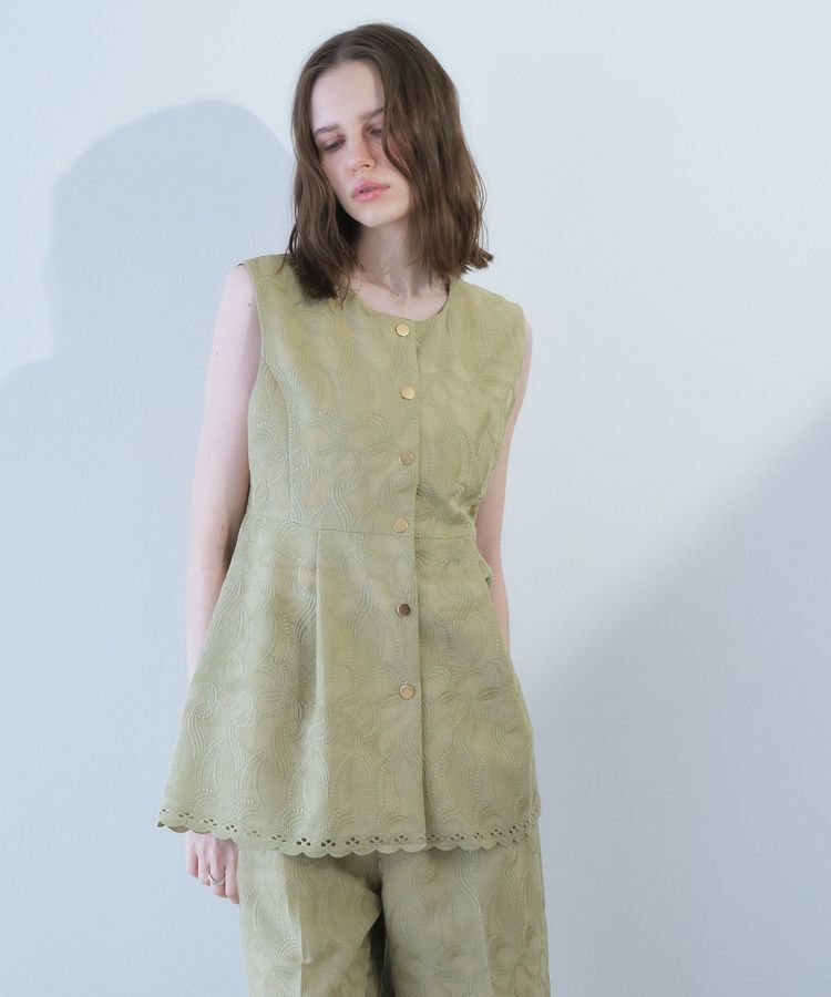 YECCA VECCA「刺繍ペプラムジレ」|ベスト・ジレ|