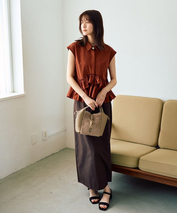 YECCA VECCA「ビジュー釦ラッフルブラウス」|シャツ・ブラウス|