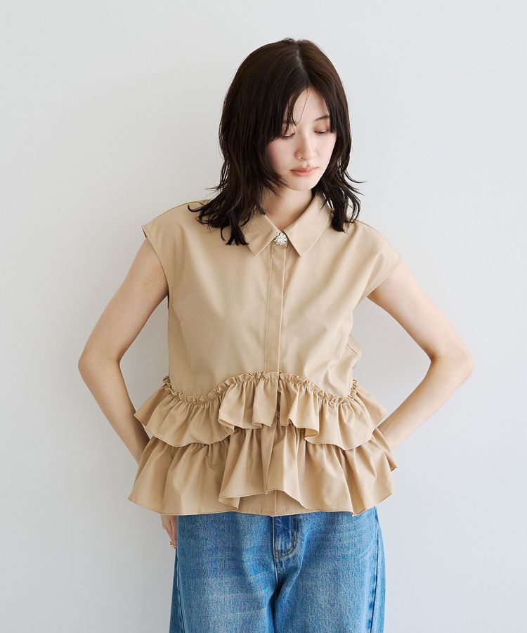 YECCA VECCA「ビジュー釦ラッフルブラウス」|シャツ・ブラウス|