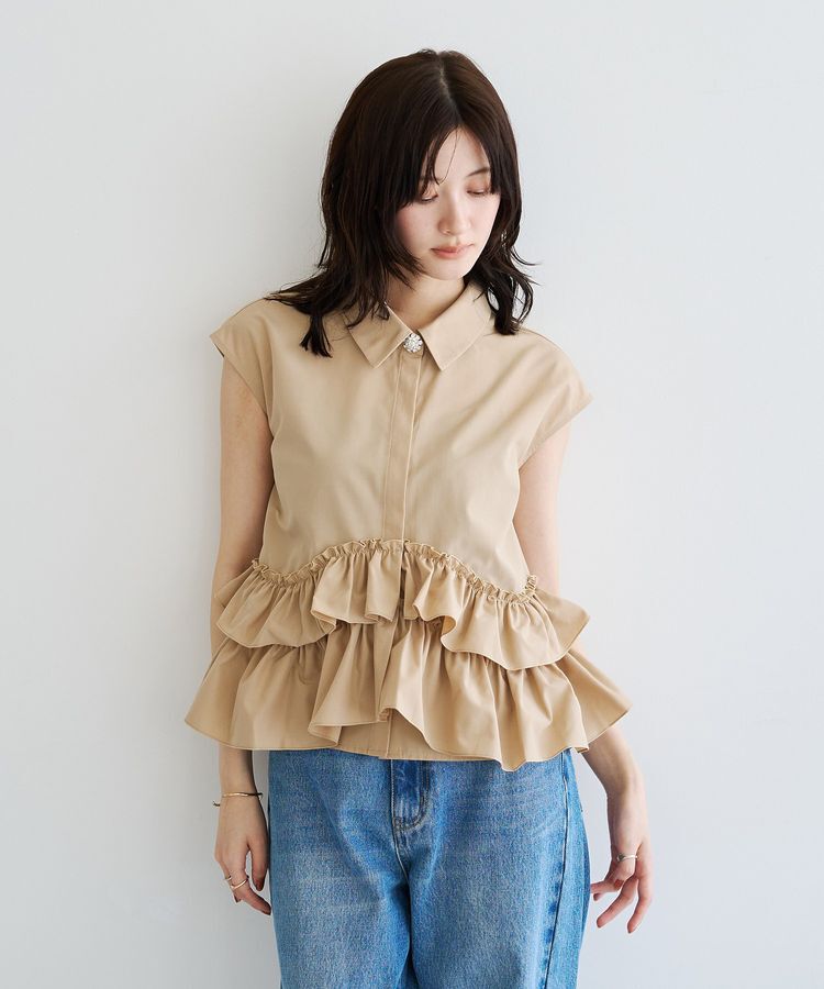 YECCA VECCA「ビジュー釦ラッフルブラウス」|シャツ・ブラウス|