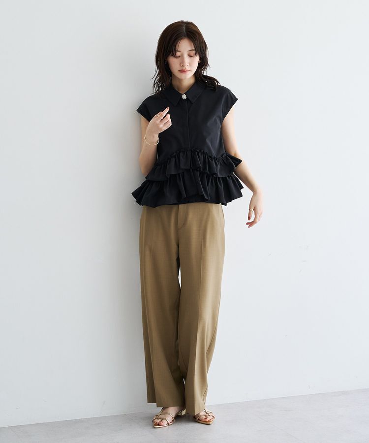 YECCA VECCA「ビジュー釦ラッフルブラウス」|シャツ・ブラウス|