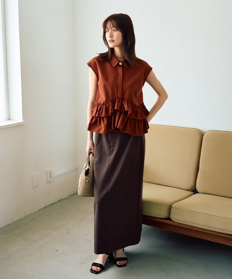 YECCA VECCA「ビジュー釦ラッフルブラウス」|シャツ・ブラウス|