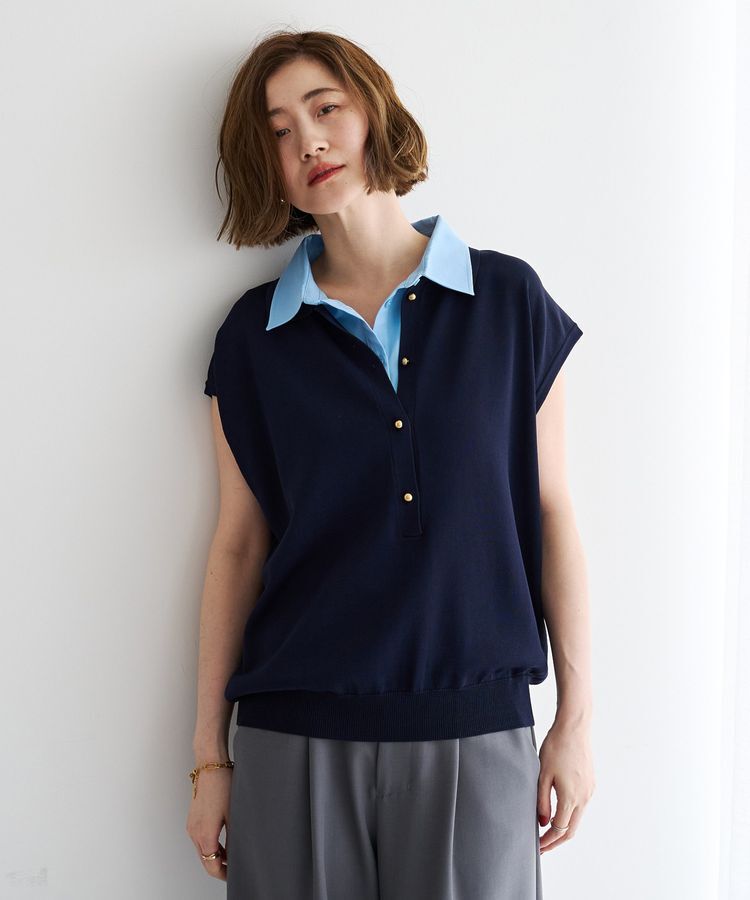 YECCA VECCA「2wayレイヤード風ノースリーブポロニット」|ニット・セーター|Navy