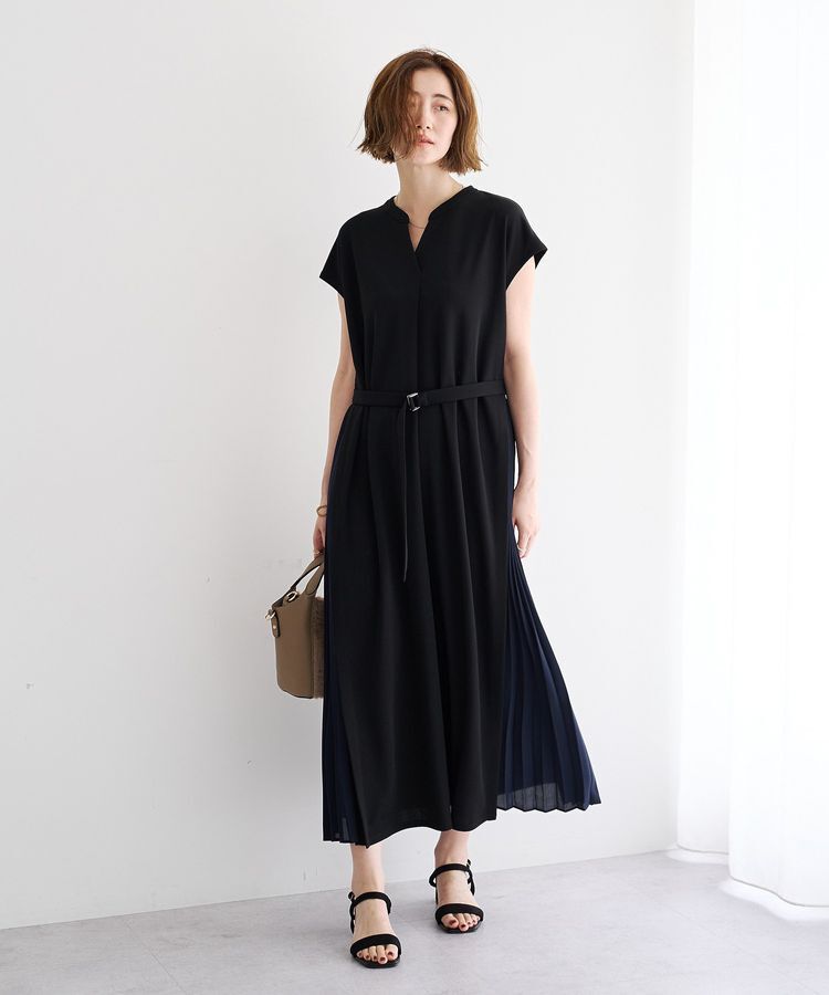 YECCA VECCA「ベルテッドプリーツ切替ワンピース」|ワンピース|