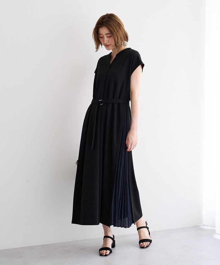 YECCA VECCA「ベルテッドプリーツ切替ワンピース」|ワンピース|