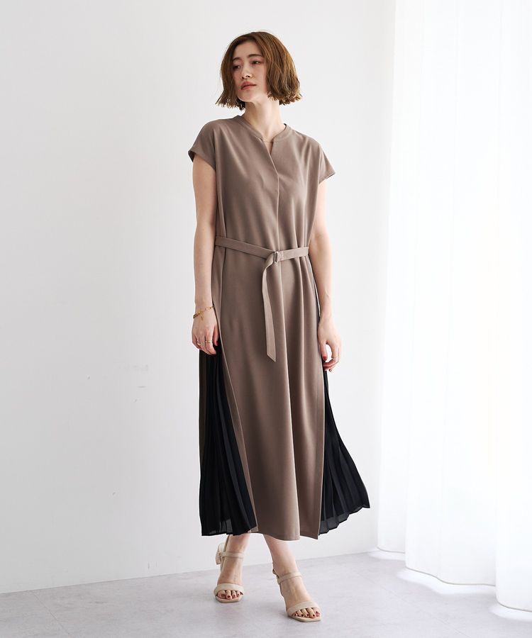 YECCA VECCA「ベルテッドプリーツ切替ワンピース」|ワンピース|