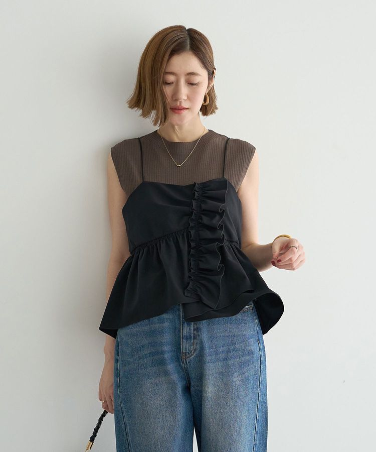 YECCA VECCA「【2点SET】ラッフルキャミセットニット」|ニット・セーター|Black