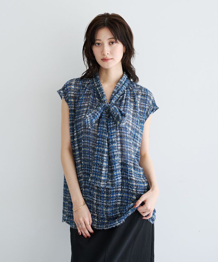 YECCA VECCA「チェック柄ジャガードボウタイブラウス」|シャツ・ブラウス|Navy