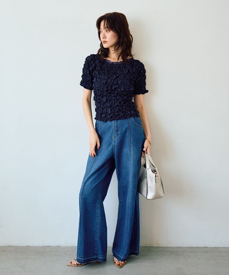 YECCA VECCA「【2way着用可能】チェック柄シャーリングブラウス」|シャツ・ブラウス|