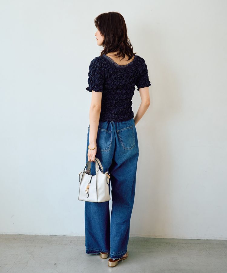 YECCA VECCA「【2way着用可能】チェック柄シャーリングブラウス」|シャツ・ブラウス|