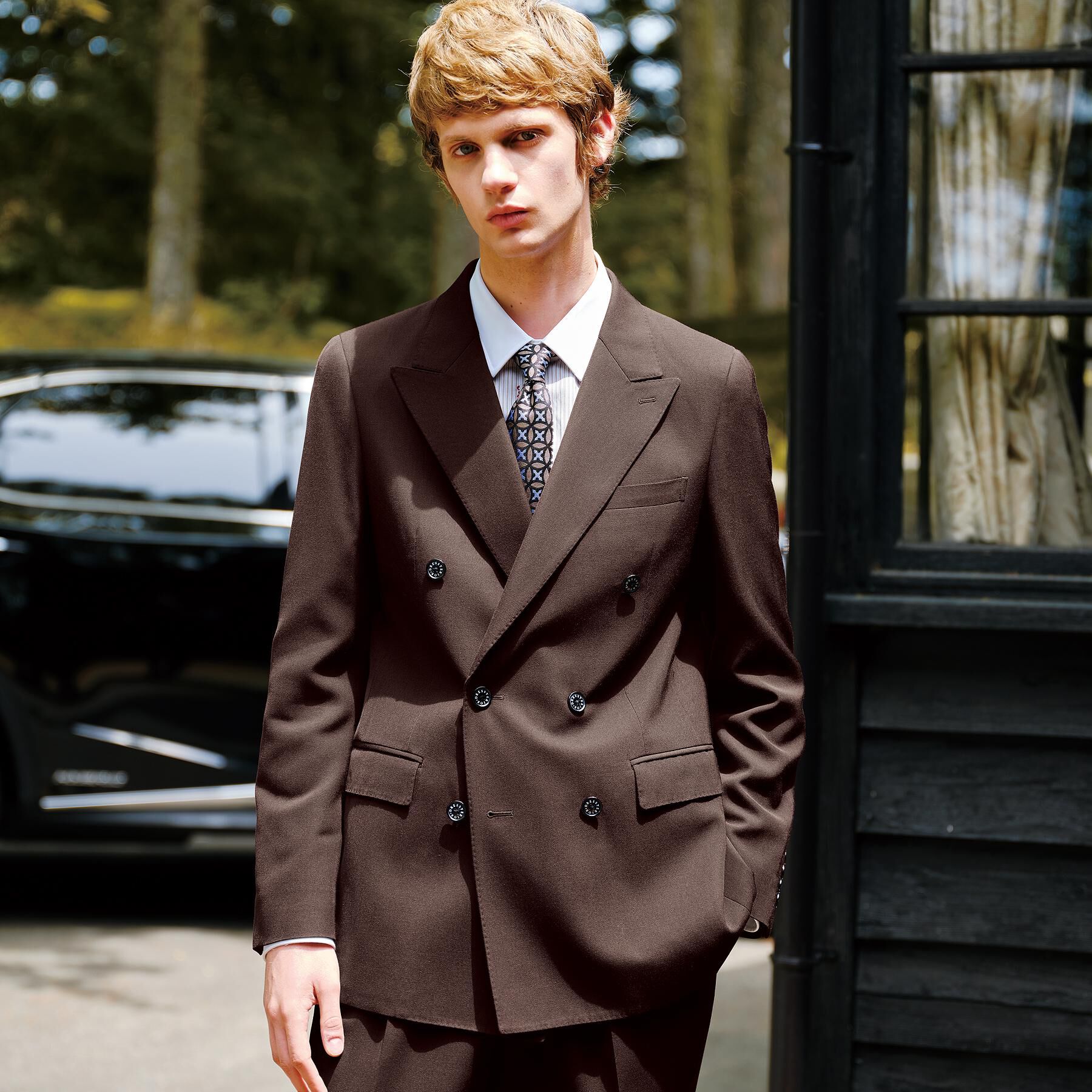 DRESSTERIOR「【セットアップ可】ブラウンツイル ダブルジャケット」|テーラードジャケット|ブラウン(044)