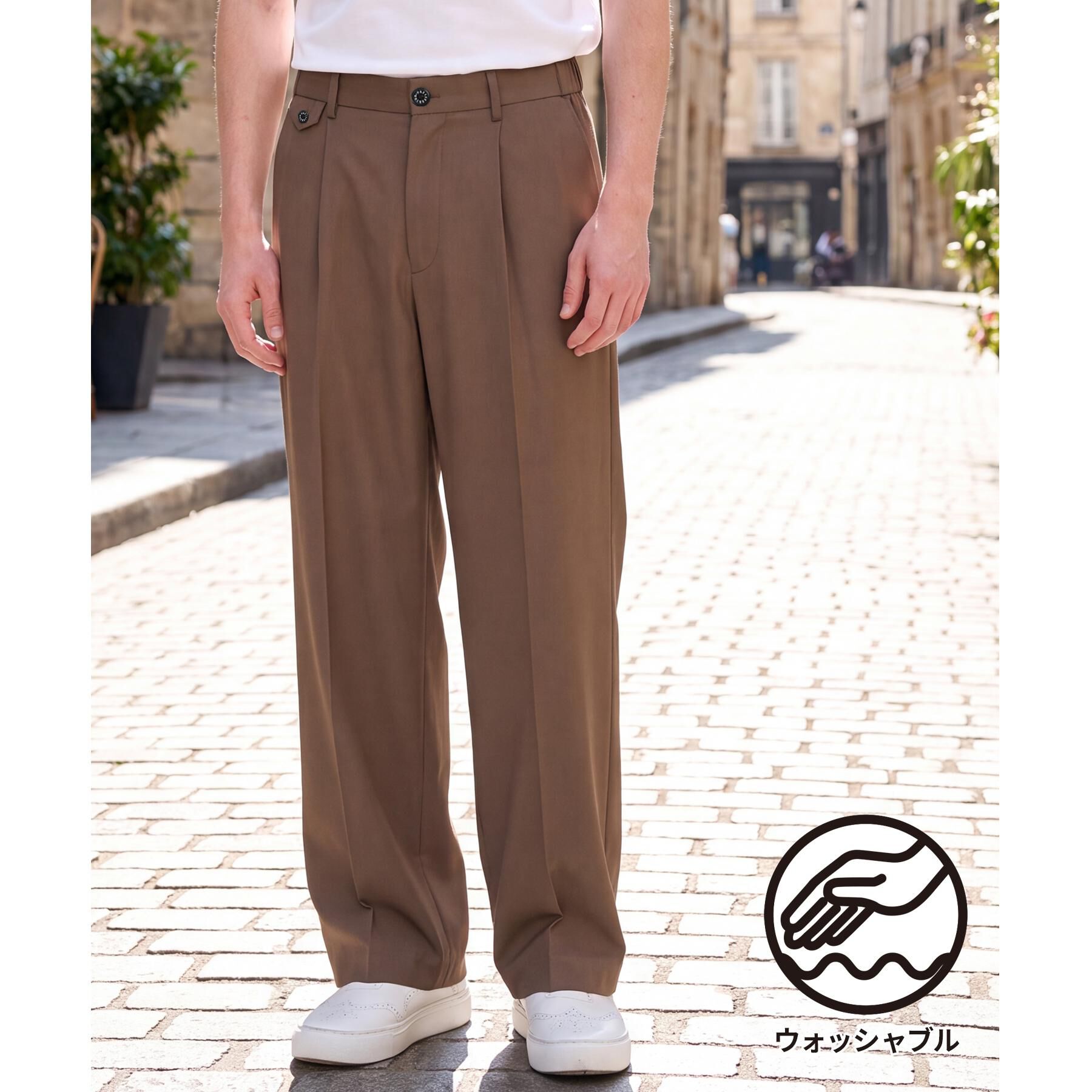 DRESSTERIOR「【ウォッシャブル】サイドゴア ワンタックワイドパンツ」|その他|トープ(054)
