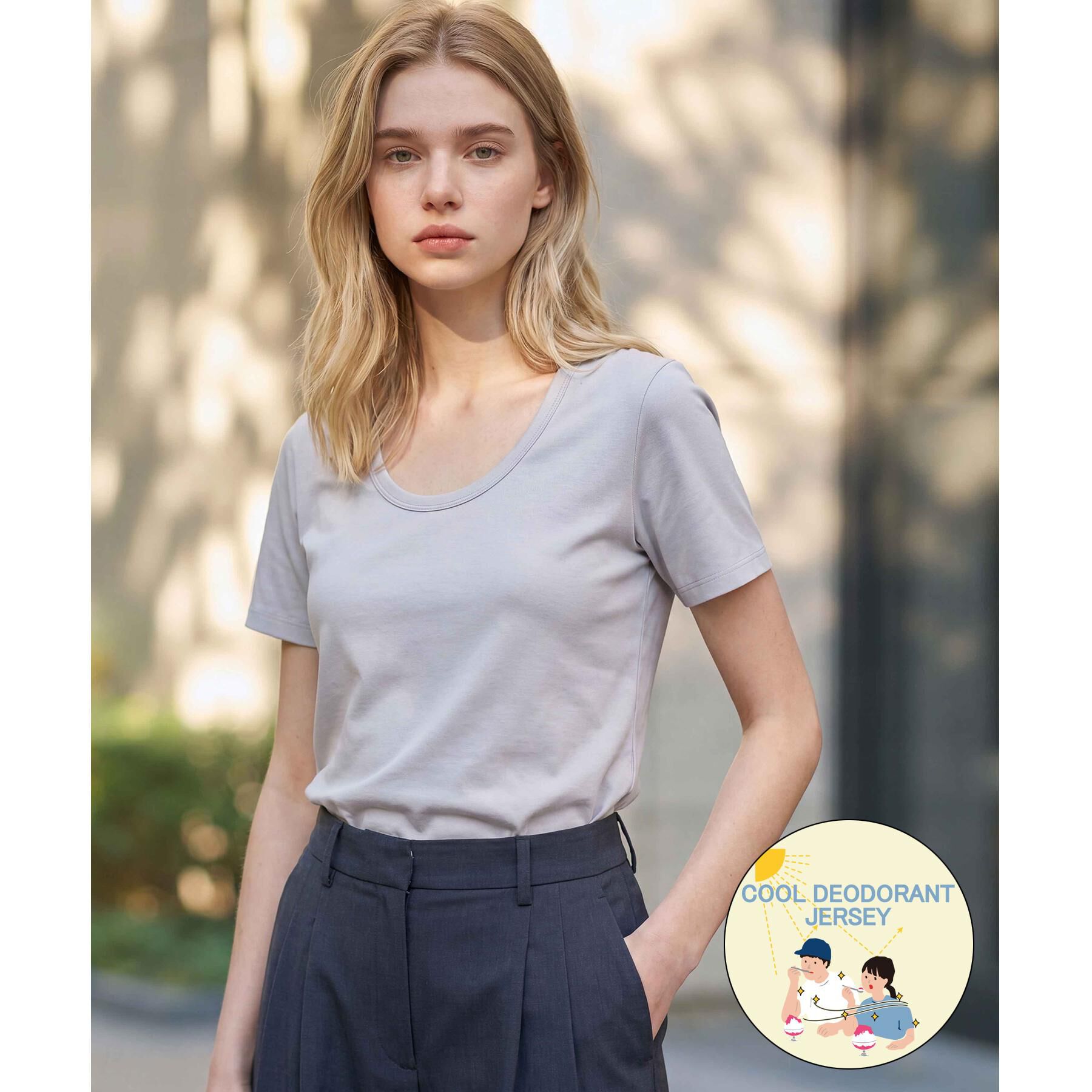 DRESSTERIOR「【接触冷感/抗菌防臭/UVカット】クールデオドラント UネックTシャツ」|Tシャツ・カットソー|ライトグレー(011