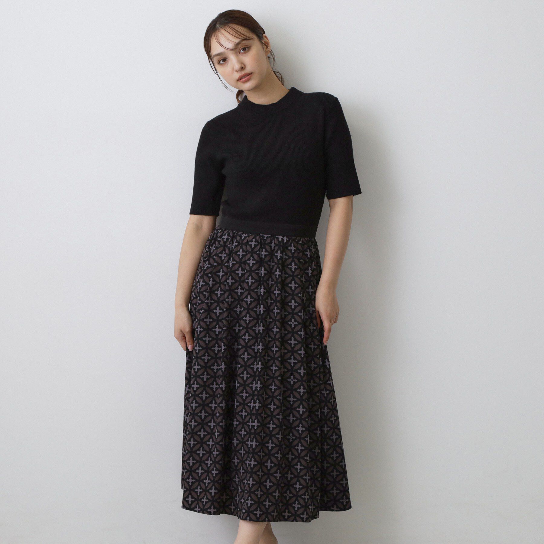 DRESSTERIOR「【異素材コンビ】オーバーラップサークルコンビワンピース」|ワンピース|