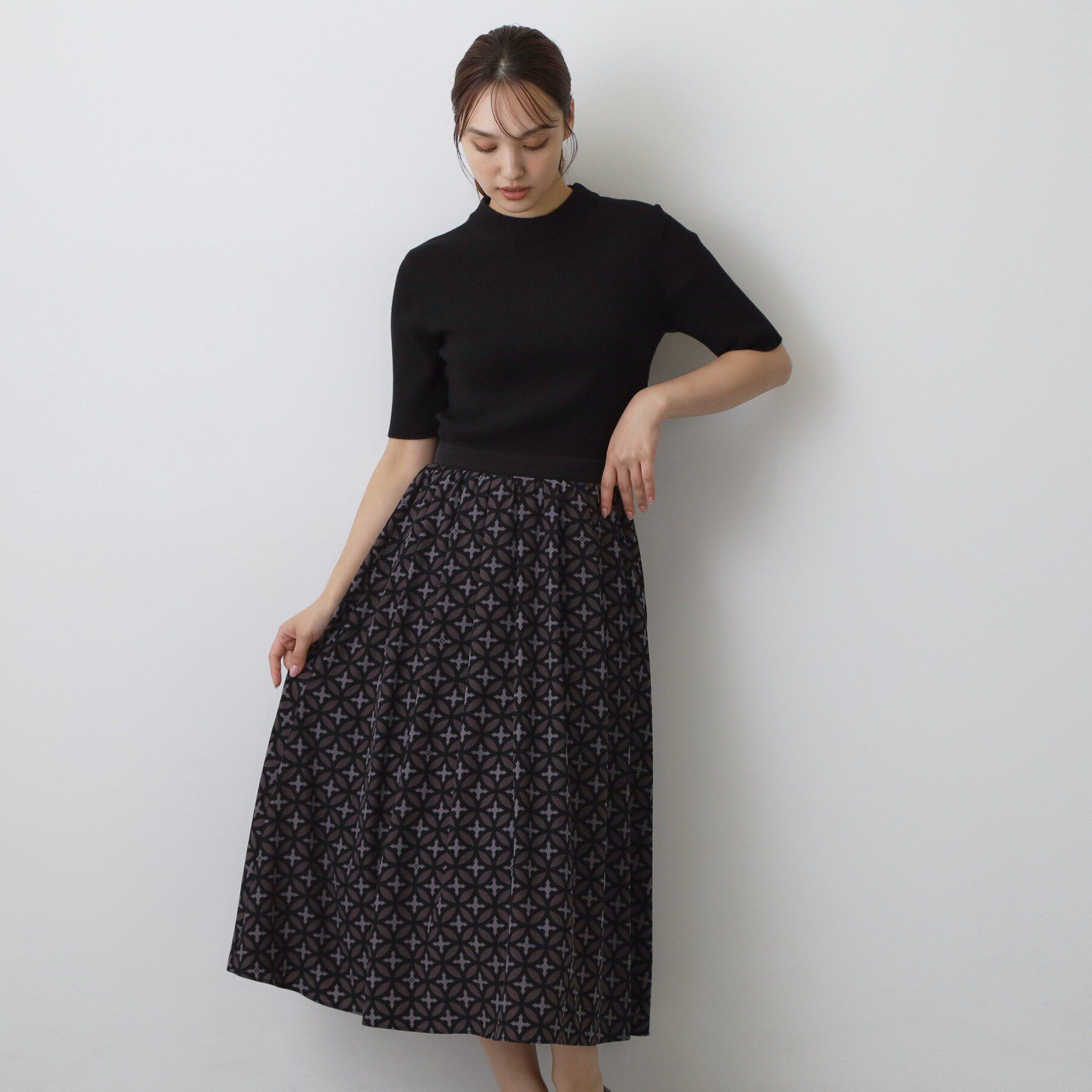 DRESSTERIOR「【異素材コンビ】オーバーラップサークルコンビワンピース」|ワンピース|