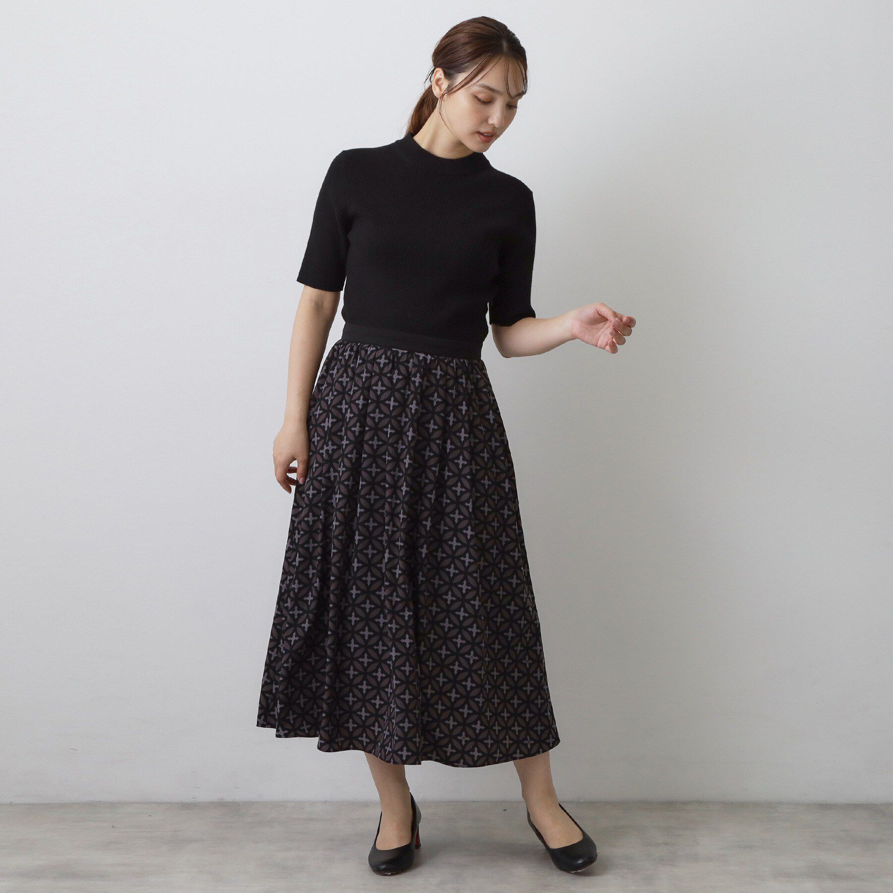 DRESSTERIOR「【異素材コンビ】オーバーラップサークルコンビワンピース」|ワンピース|