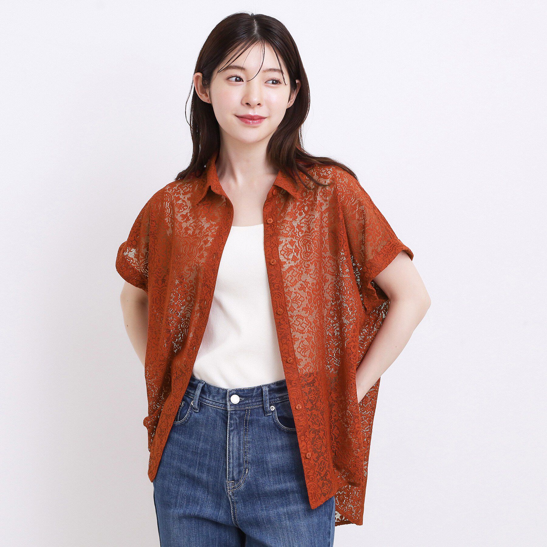 grove「【洗える・体型カバー】レースドルマンシャツ」|シャツ・ブラウス|