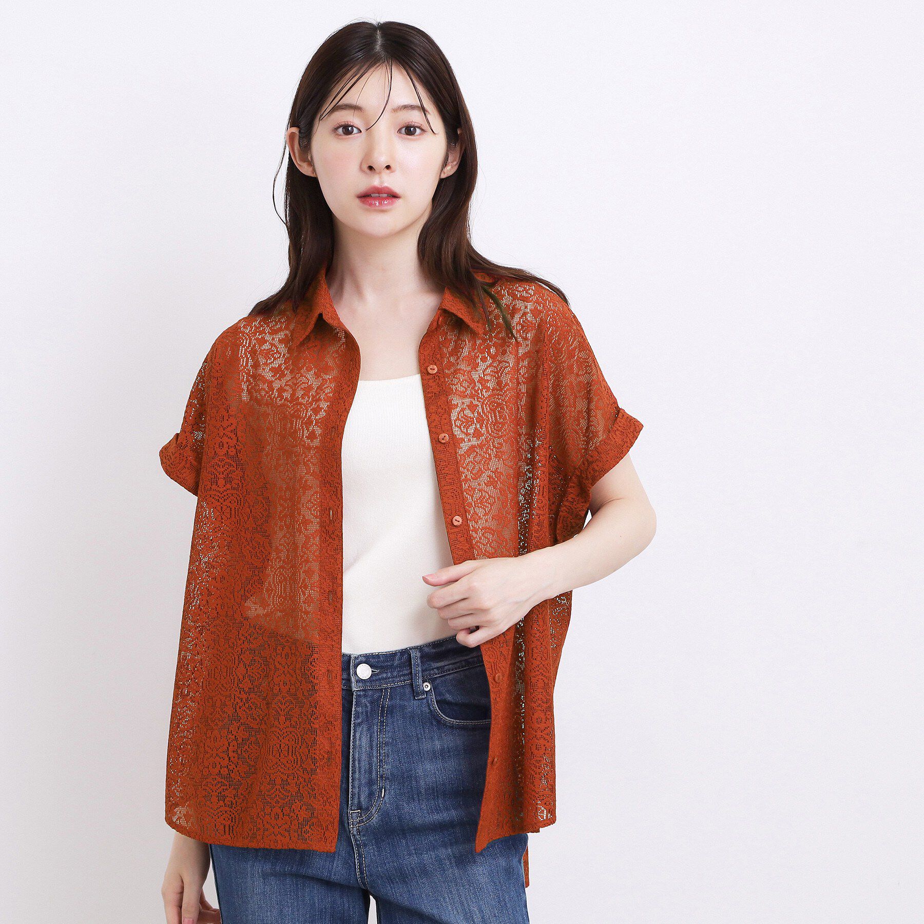grove「【洗える・体型カバー】レースドルマンシャツ」|シャツ・ブラウス|