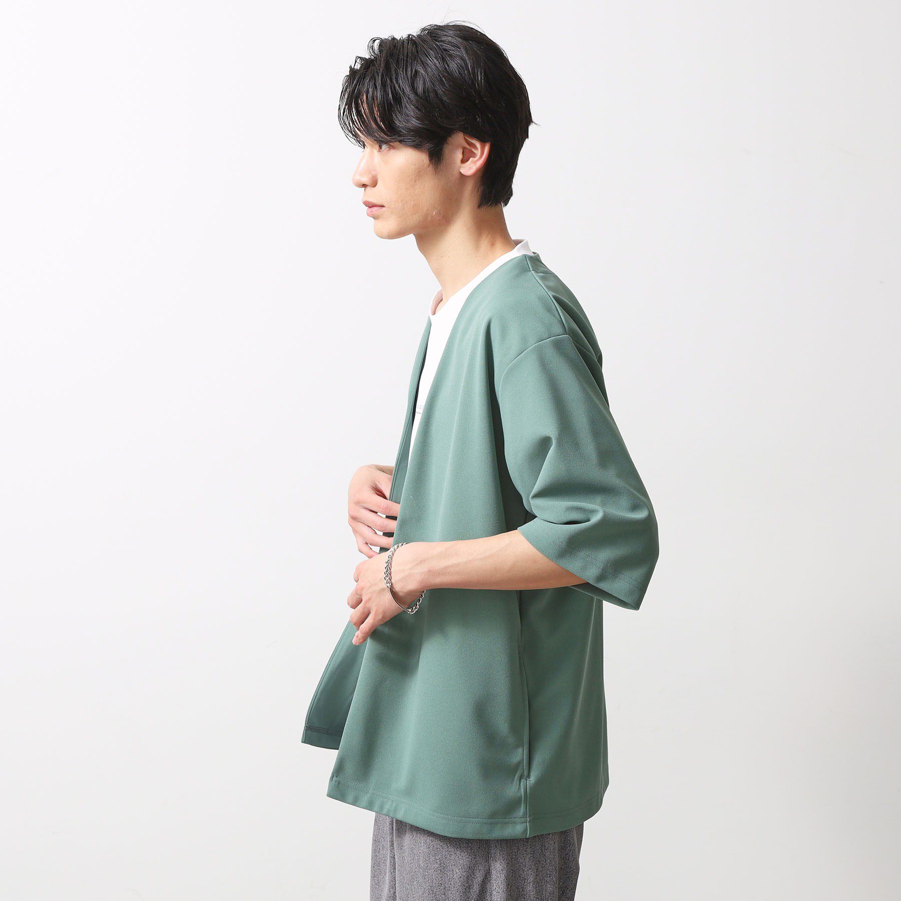 THE SHOP TK「五分袖カーディガン+半袖Tシャツセットアイテム 洗濯機OK」|カーディガン|