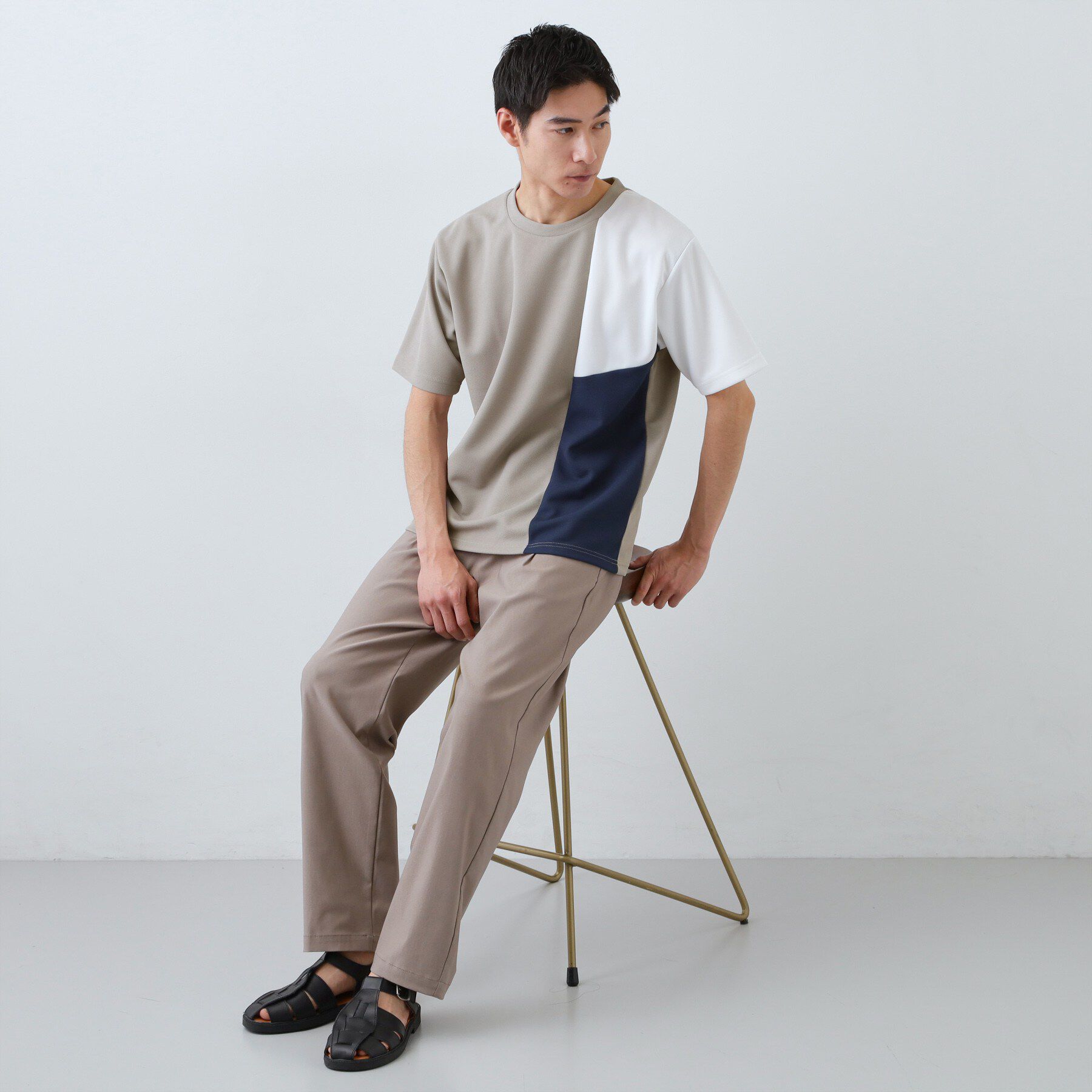 THE SHOP TK「【一枚で着映える】パターンブロッキング 半袖Tシャツ 洗濯機OK」|Tシャツ・カットソー|