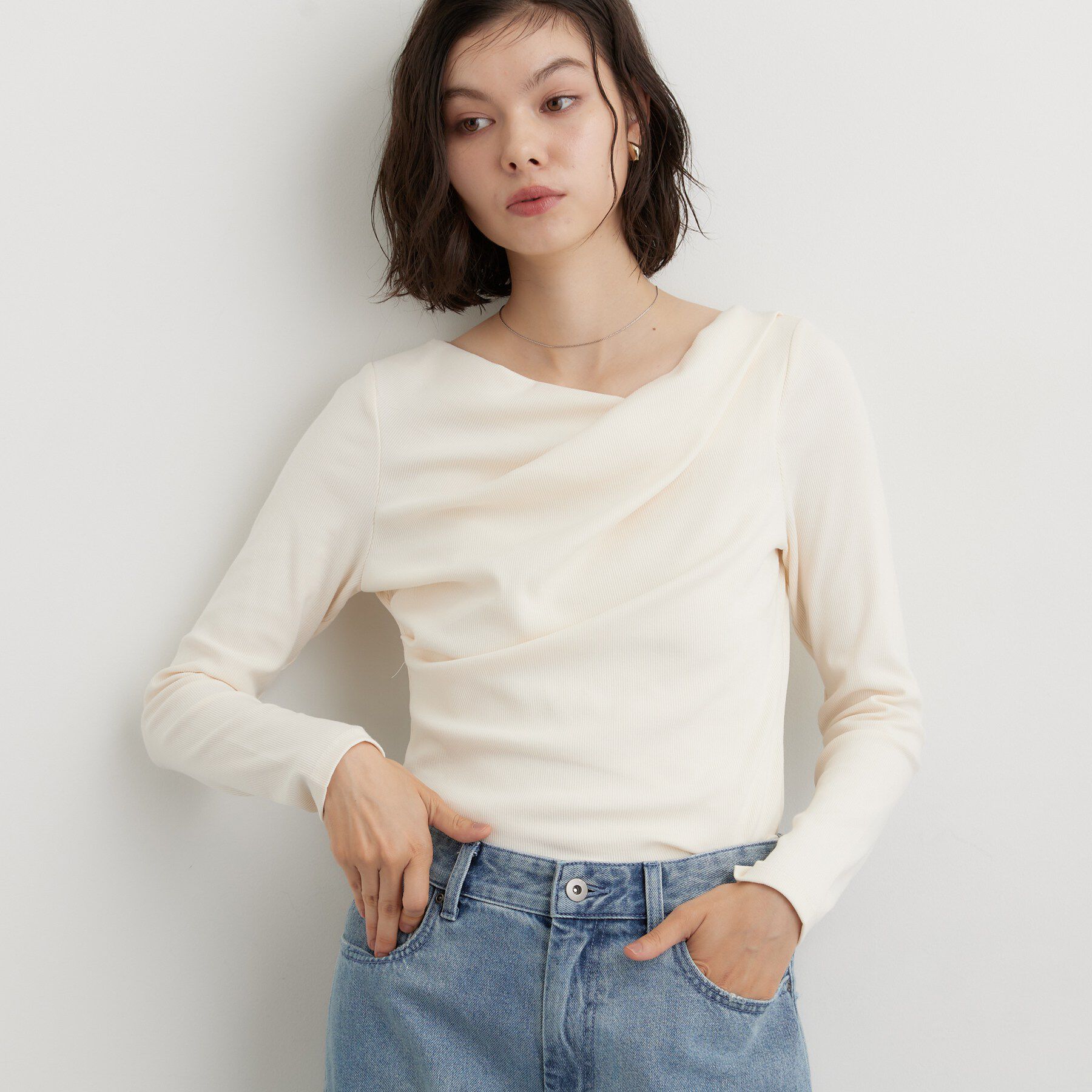 THE SHOP TK「ドレープネック リブカットソー」|Tシャツ・カットソー|