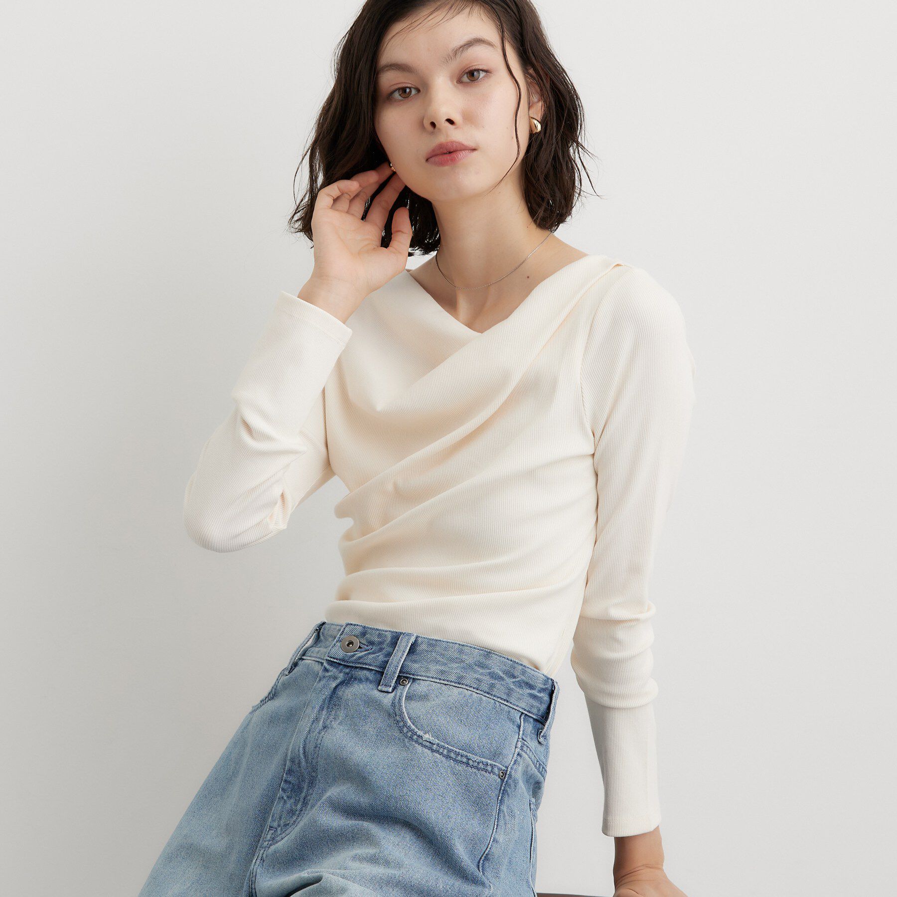 THE SHOP TK「ドレープネック リブカットソー」|Tシャツ・カットソー|