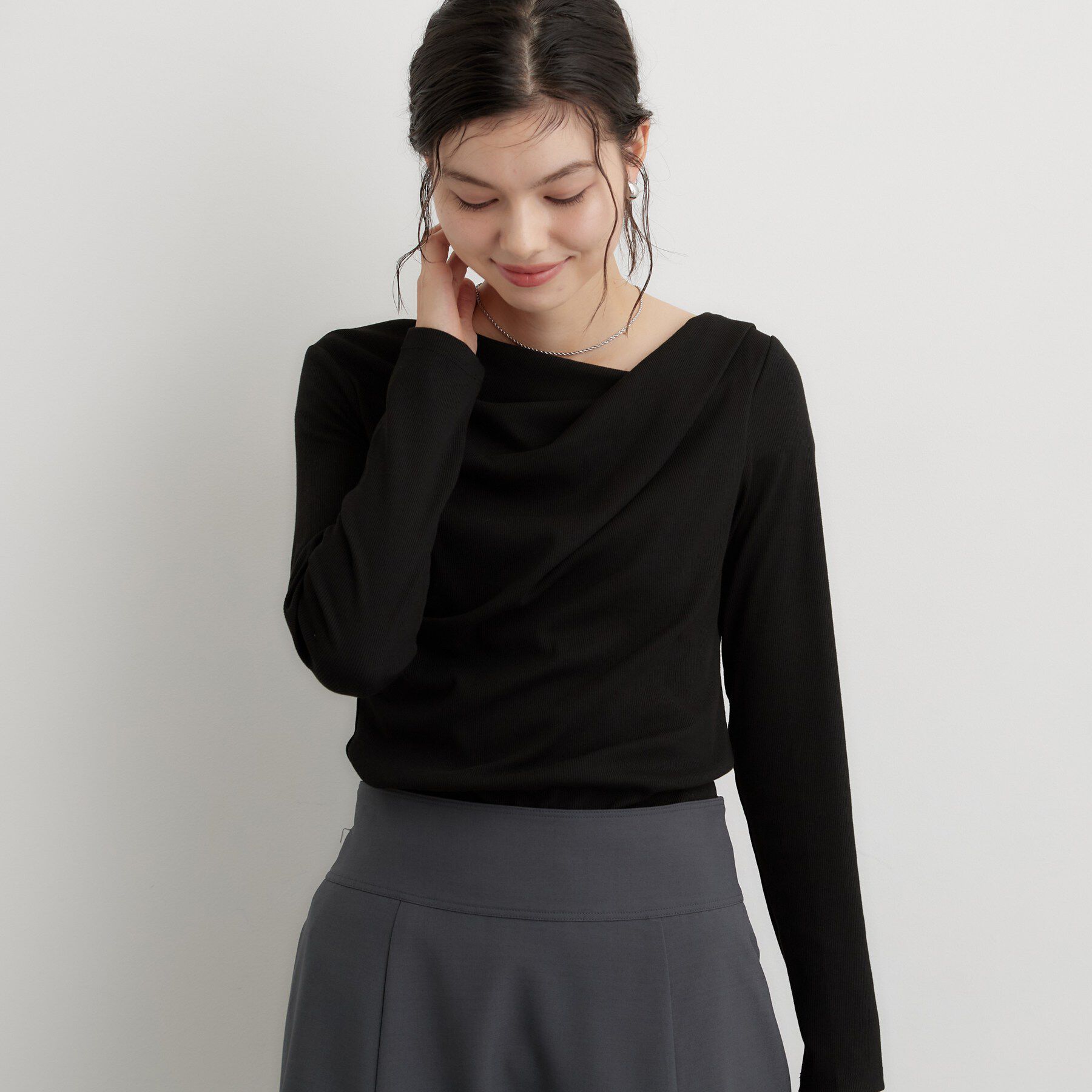 THE SHOP TK「ドレープネック リブカットソー」|Tシャツ・カットソー|