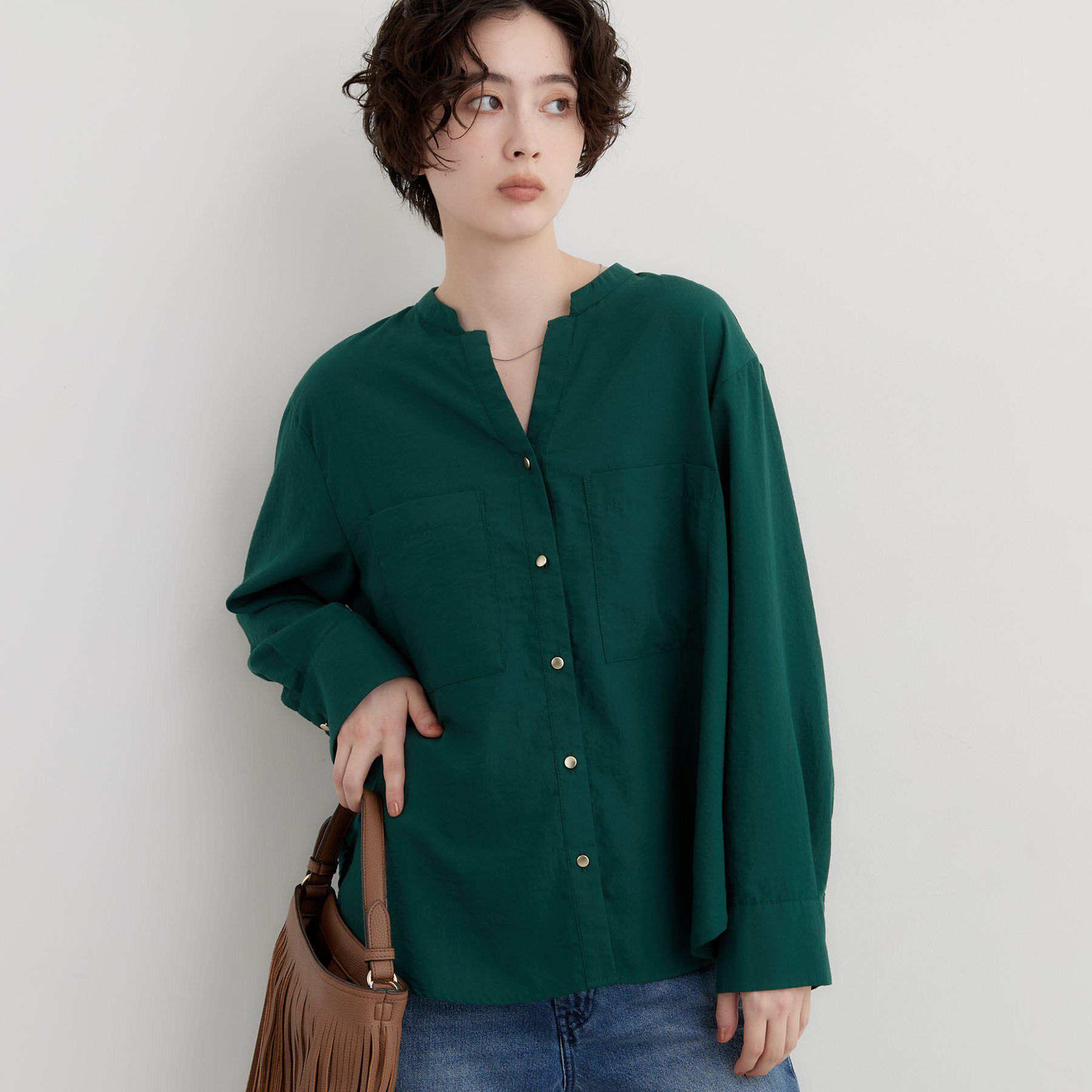 THE SHOP TK「【刻みネックですっきり見え】Wポケット金ボタンシャツ」|シャツ・ブラウス|