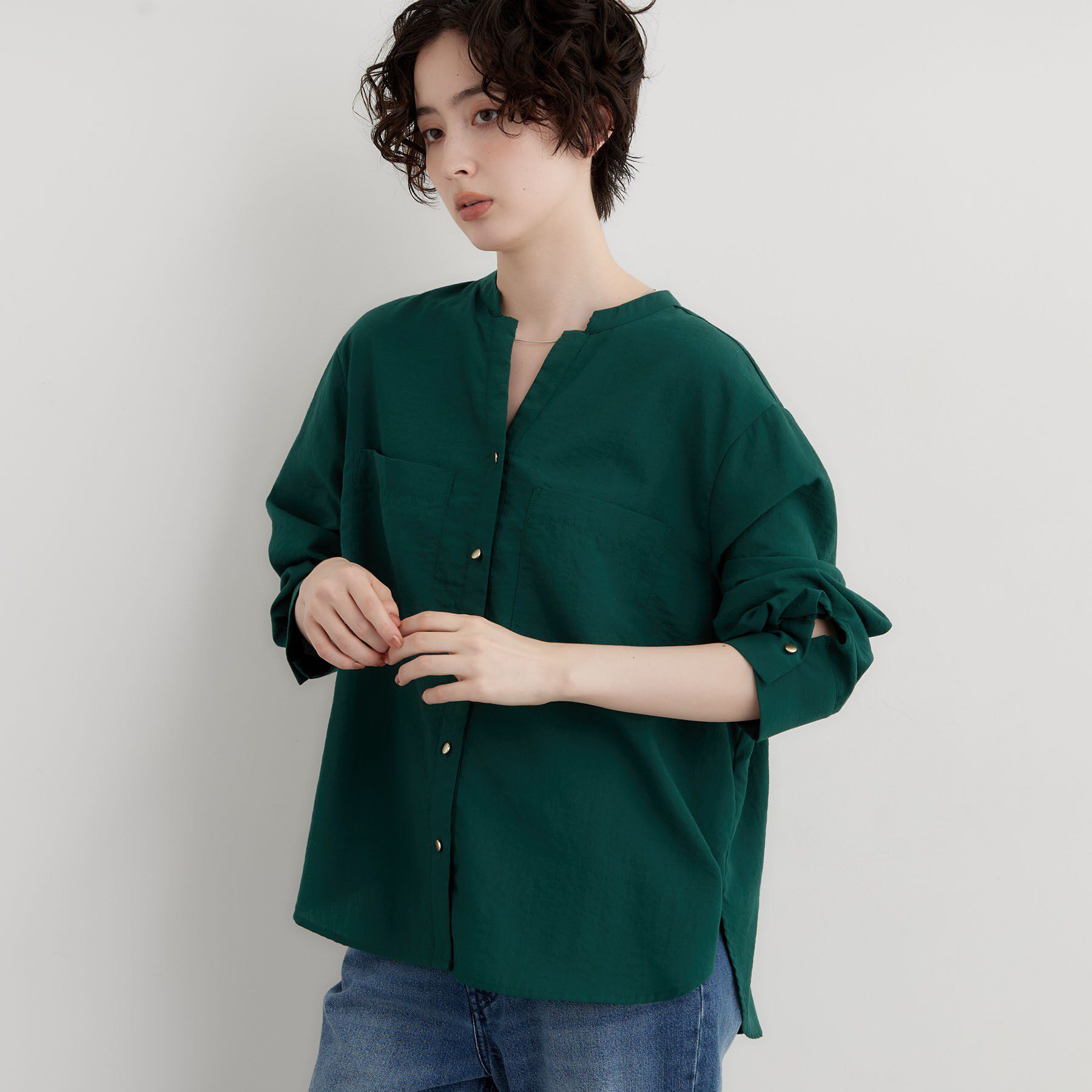 THE SHOP TK「【刻みネックですっきり見え】Wポケット金ボタンシャツ」|シャツ・ブラウス|